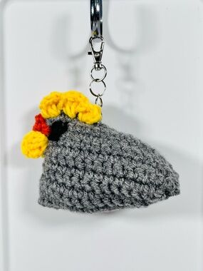 Gray Crocheted Chicken Keychain - Bag Charm